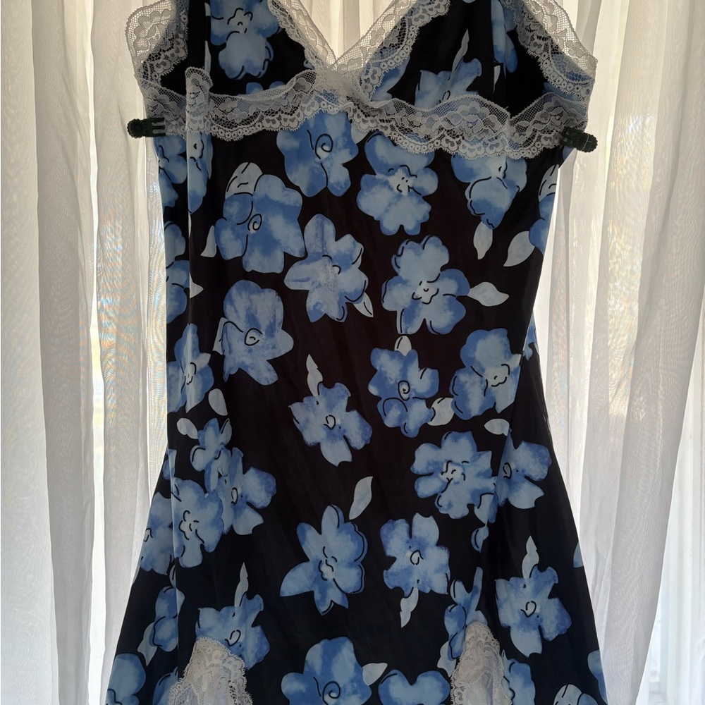 SHEIN Blue and White/Black Floral Dress